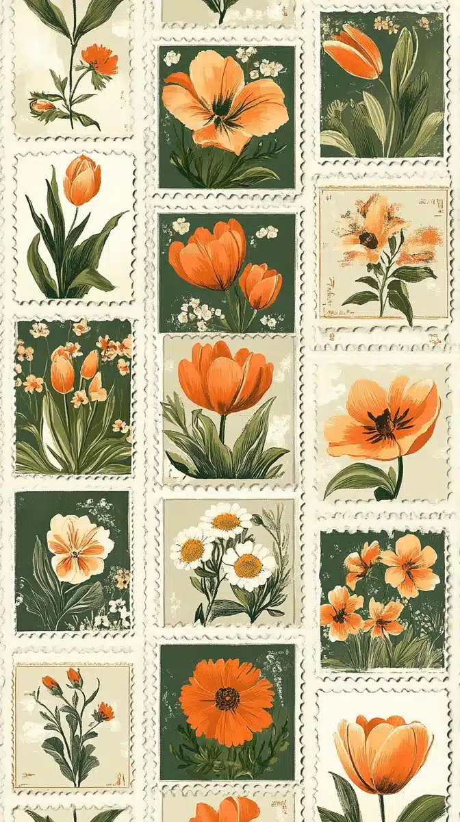 Vintage Botanical Stamp Pattern Midjourney提示词
