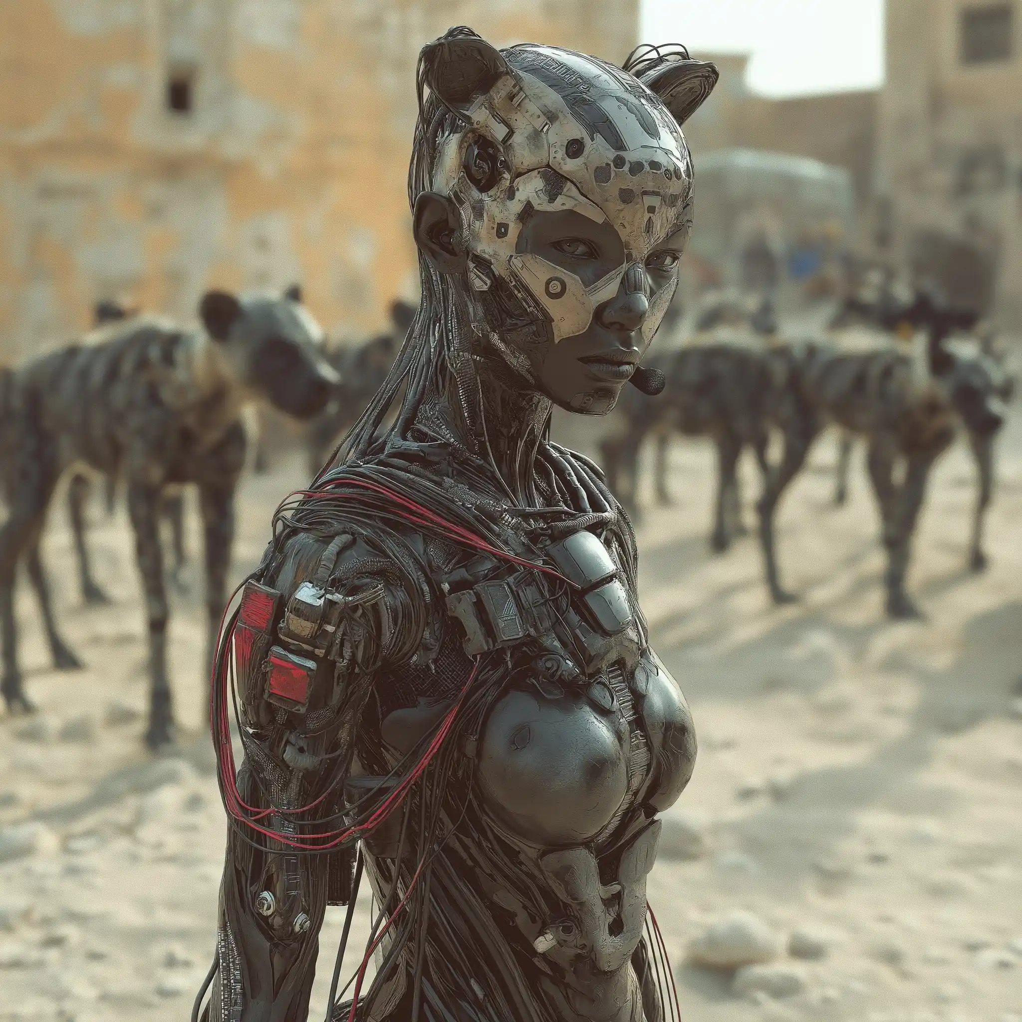 Cyborg Bedouin Among Hyenas Midjourney提示词