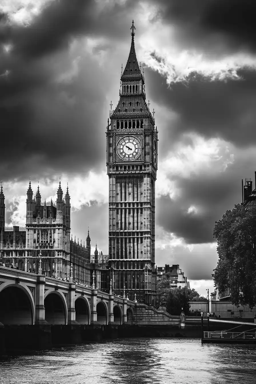 Monochrome Fine Art Big Ben Midjourney提示词