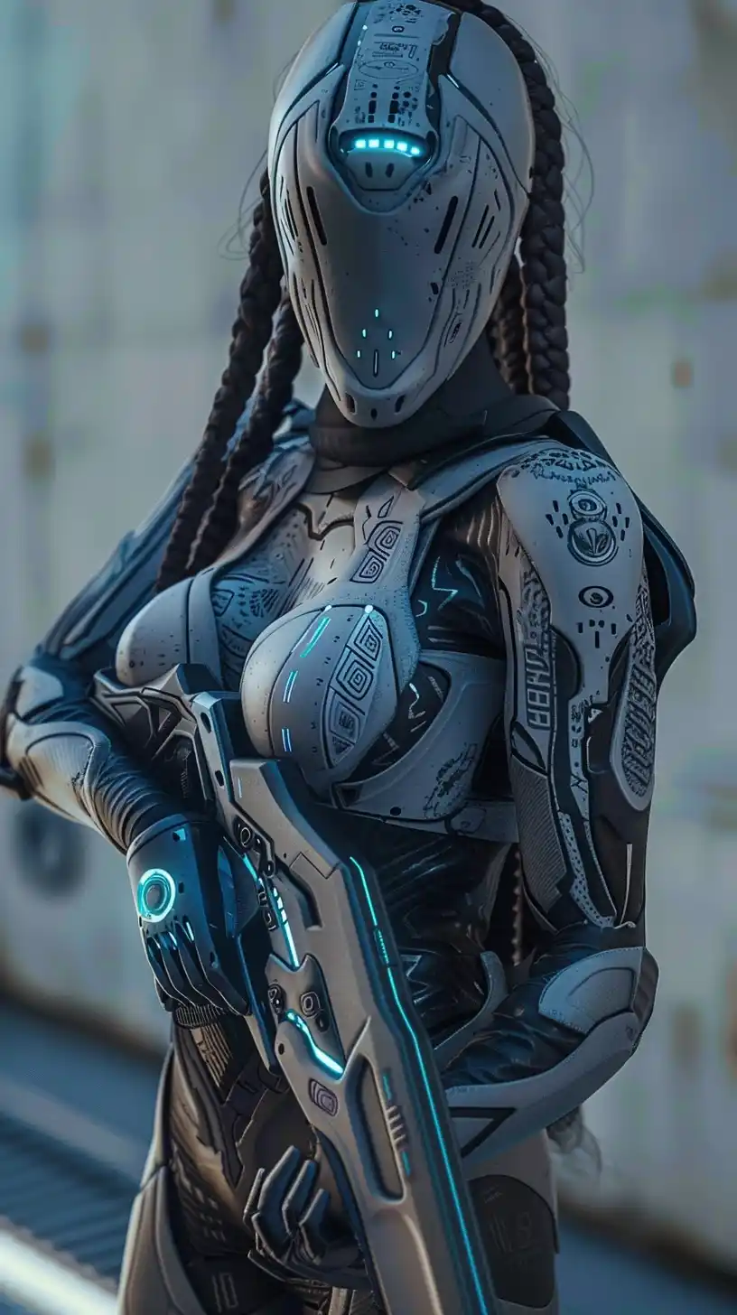 Futuristic Bounty Hunter Portrait Midjourney提示词