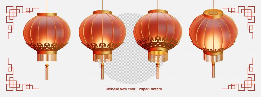 10款新年新春灯笼鞭炮中国风3D元素PSD格式