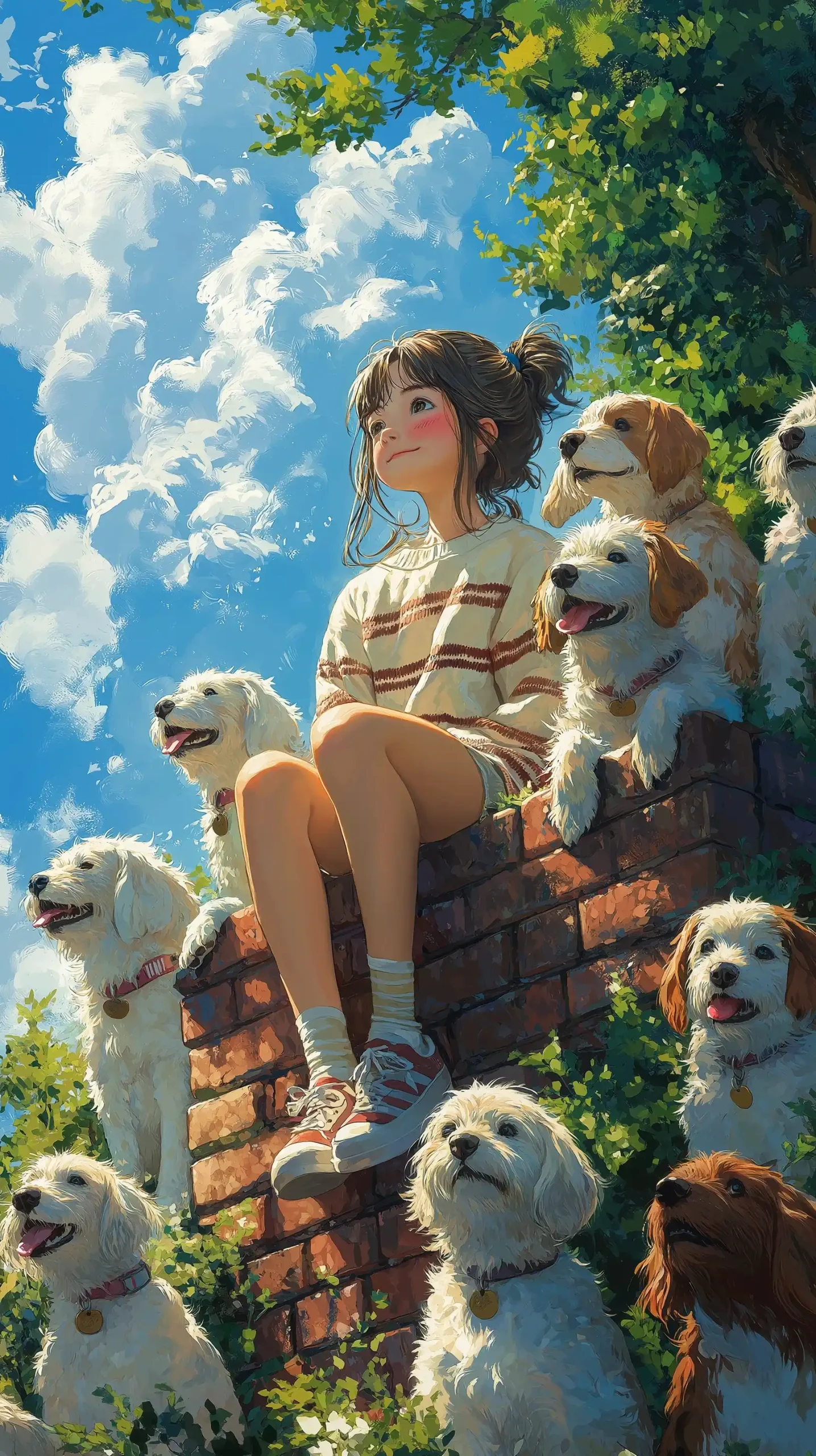 Anime Girl with Dogs Midjourney提示词