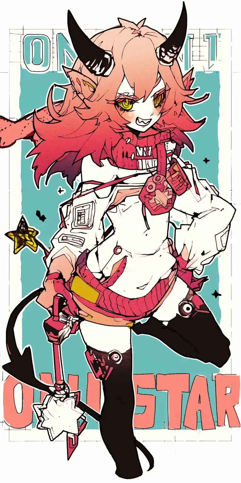Hand Drawn Oni Girl Midjourney提示词