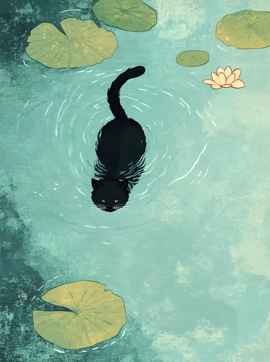 Monet-Style Cat Swimming Midjourney提示词
