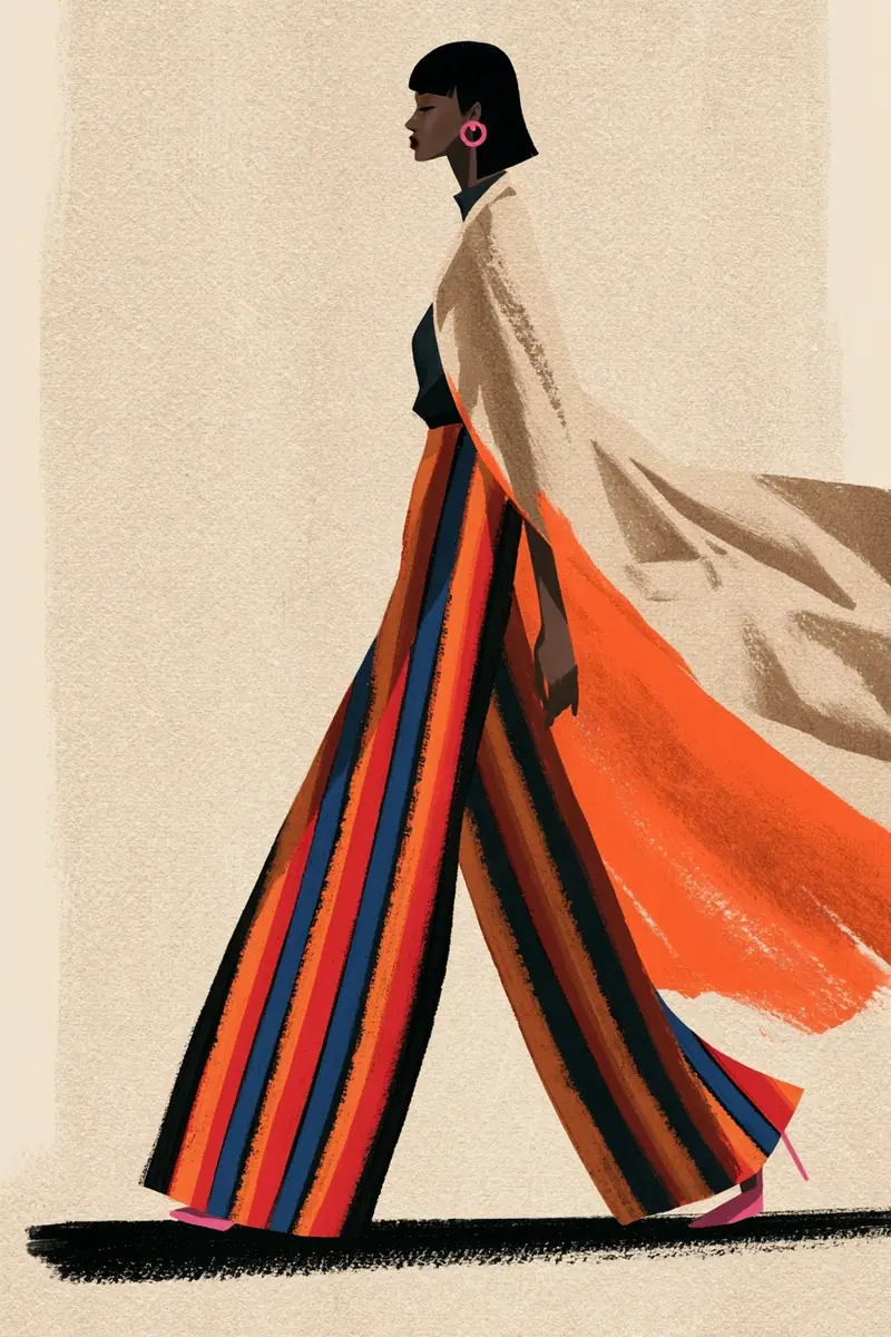 Graphic Fashion Woman Walking Midjourney提示词