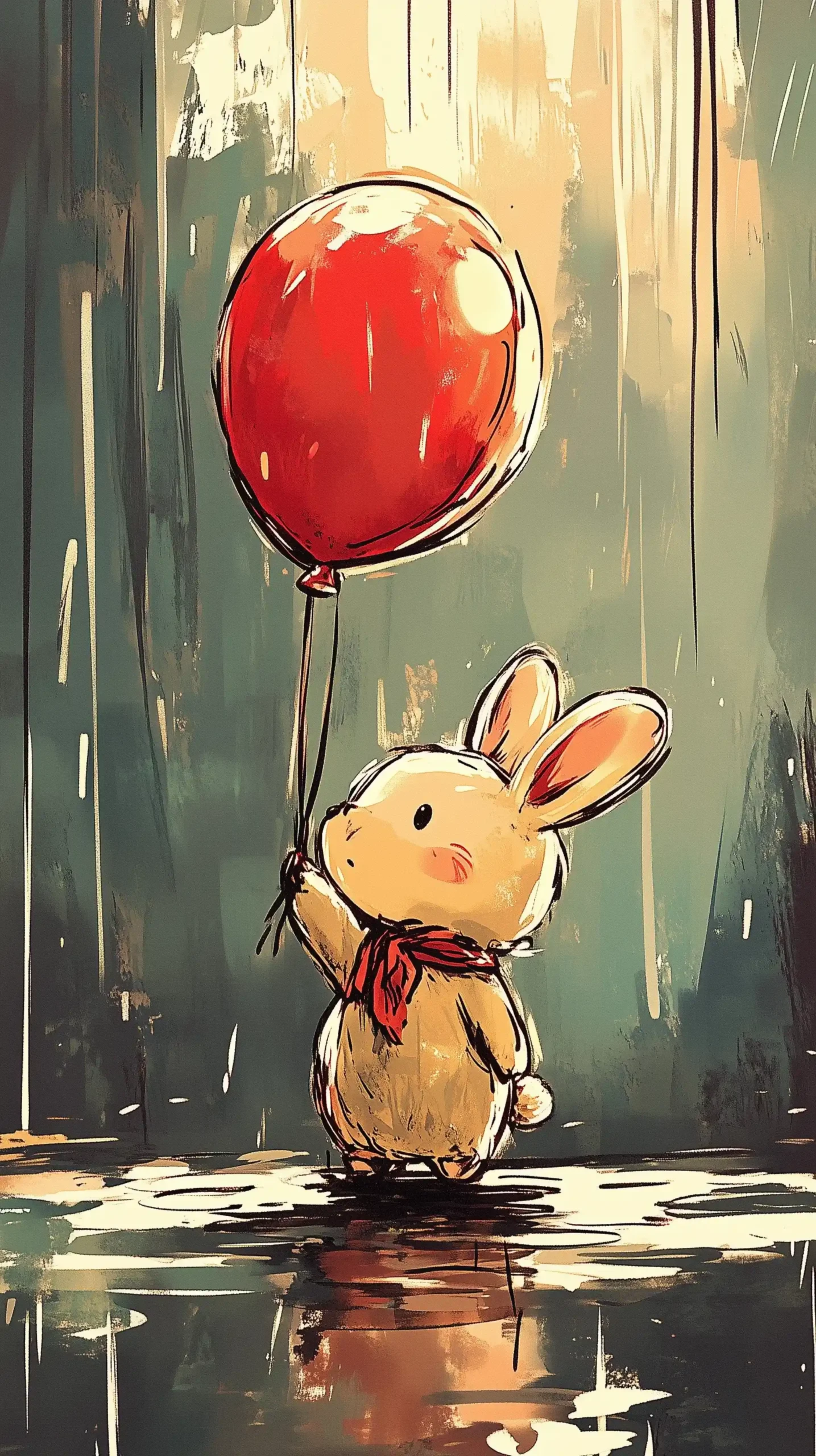 Bunny with Balloon Illustration Midjourney提示词