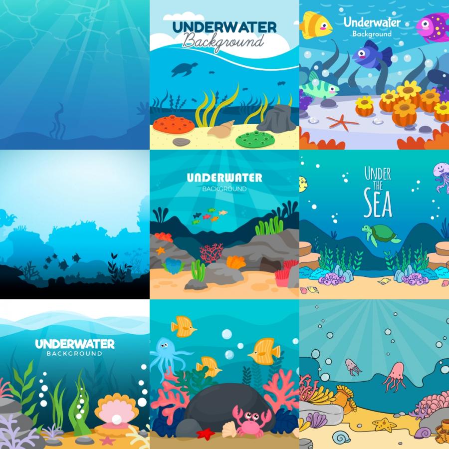 59款卡通手绘海底世界海洋插画EPS格式