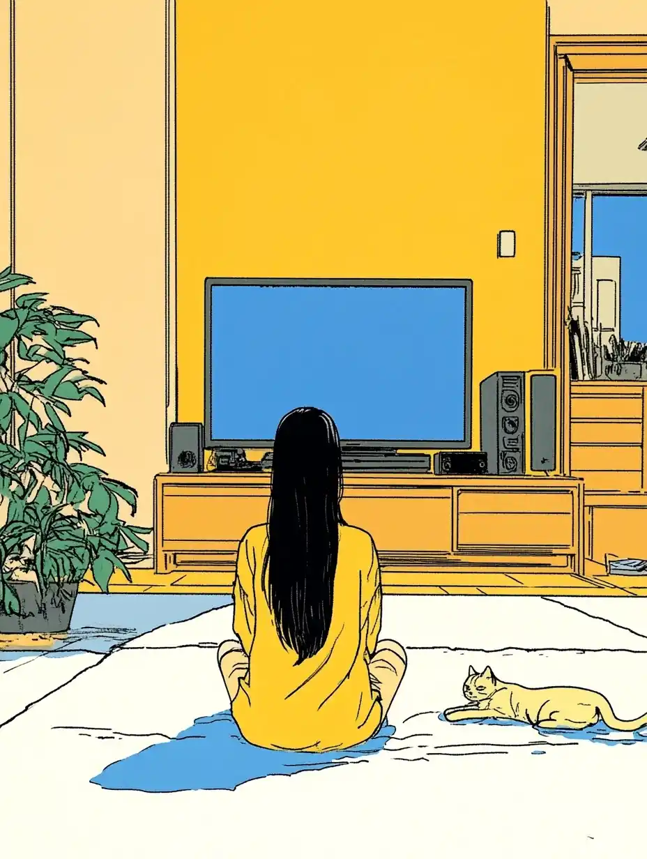 Hand-Drawn Girl with Cat Midjourney提示词