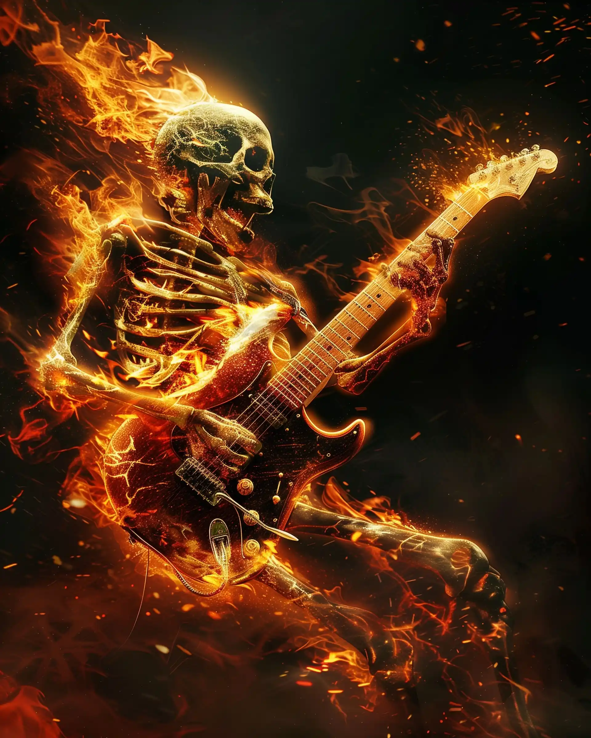 Flaming Demon Guitarist Midjourney提示词