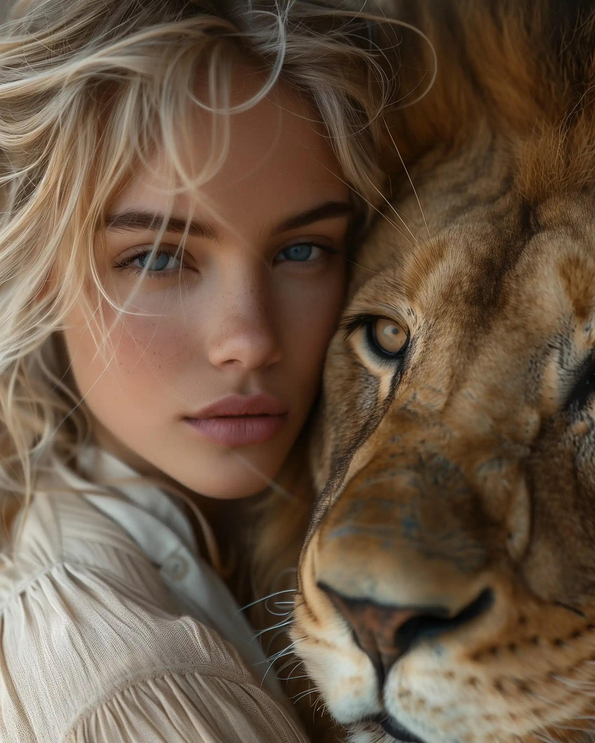 Dynamic Girl Lion Photo Midjourney提示词