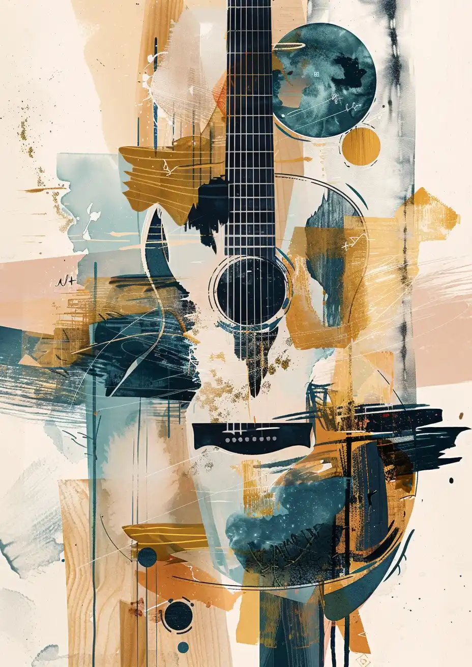 Vintage Watercolor Guitar Strings Midjourney提示词