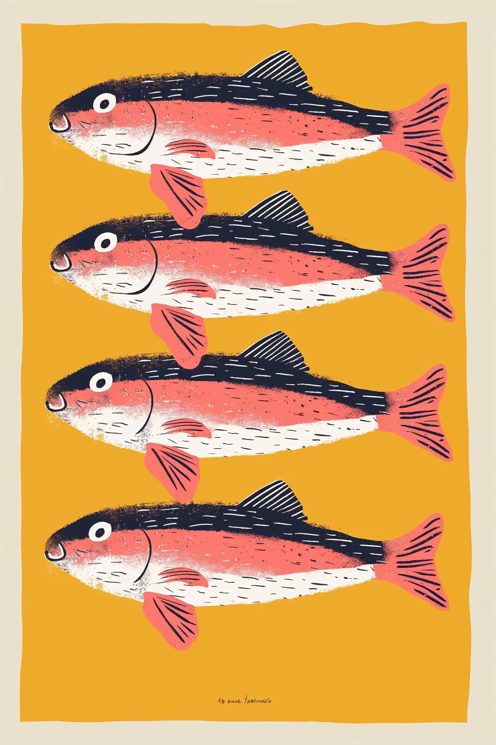 Minimalist Fishes Riso Print Midjourney提示词