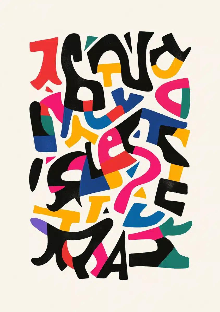 Matisse-Inspired Colorful Typography Midjourney提示词
