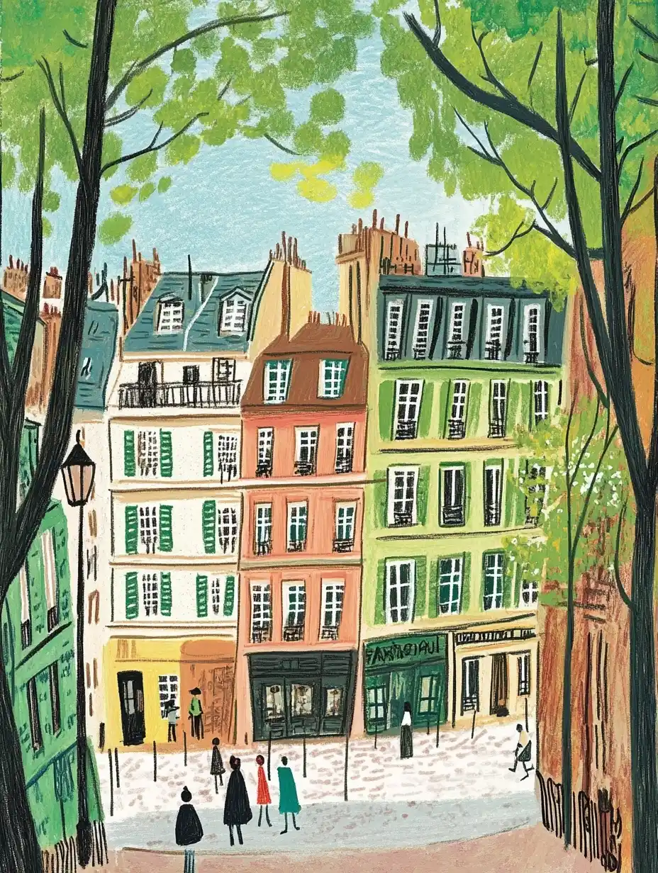 Parisian Streets Illustrations Matisse Style Midjourney 提示词生成效果