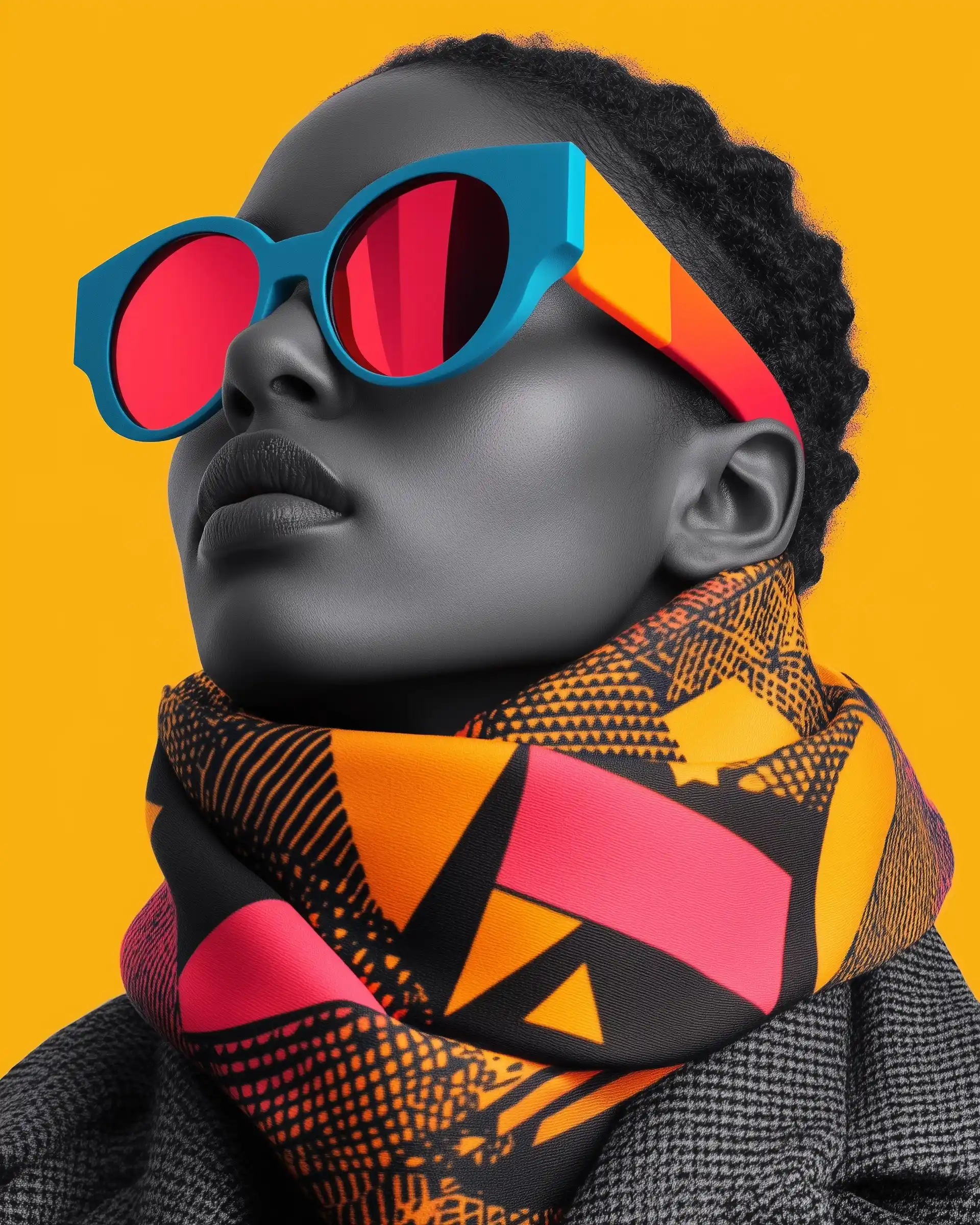 Hyper-Realistic Model with Geometric Scarf Midjourney提示词