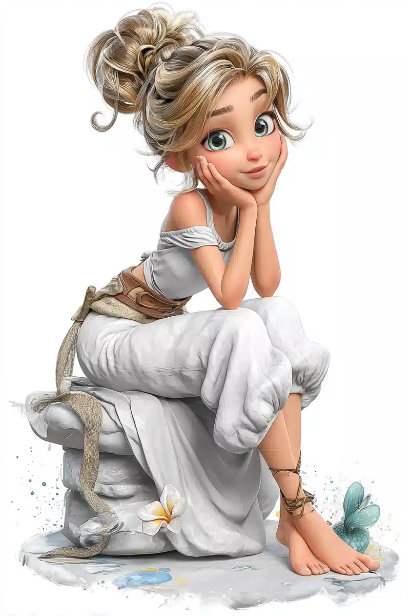 Cartoon Girl on Cloud Midjourney提示词