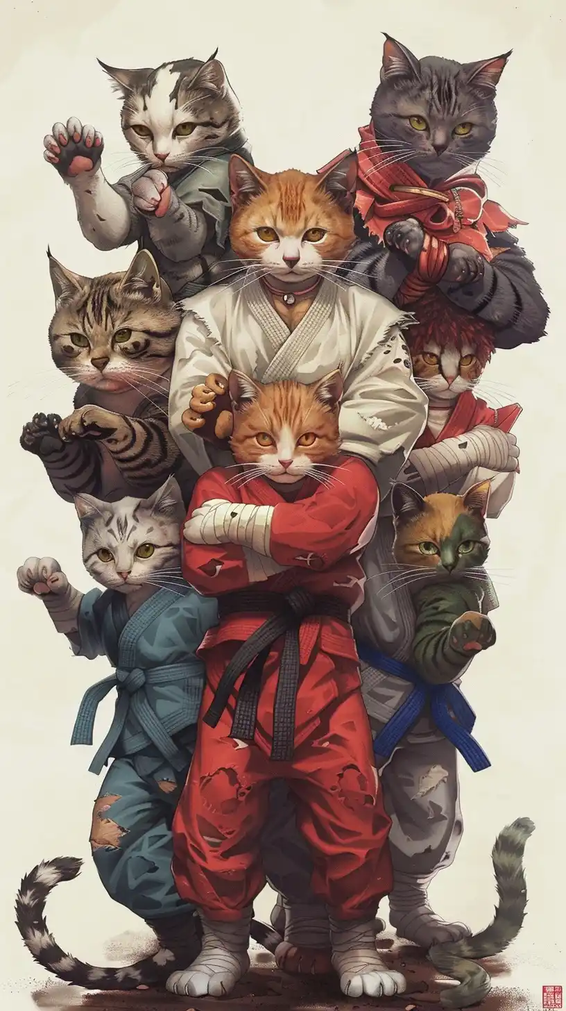 Kitten Combatants Street Art Midjourney提示词