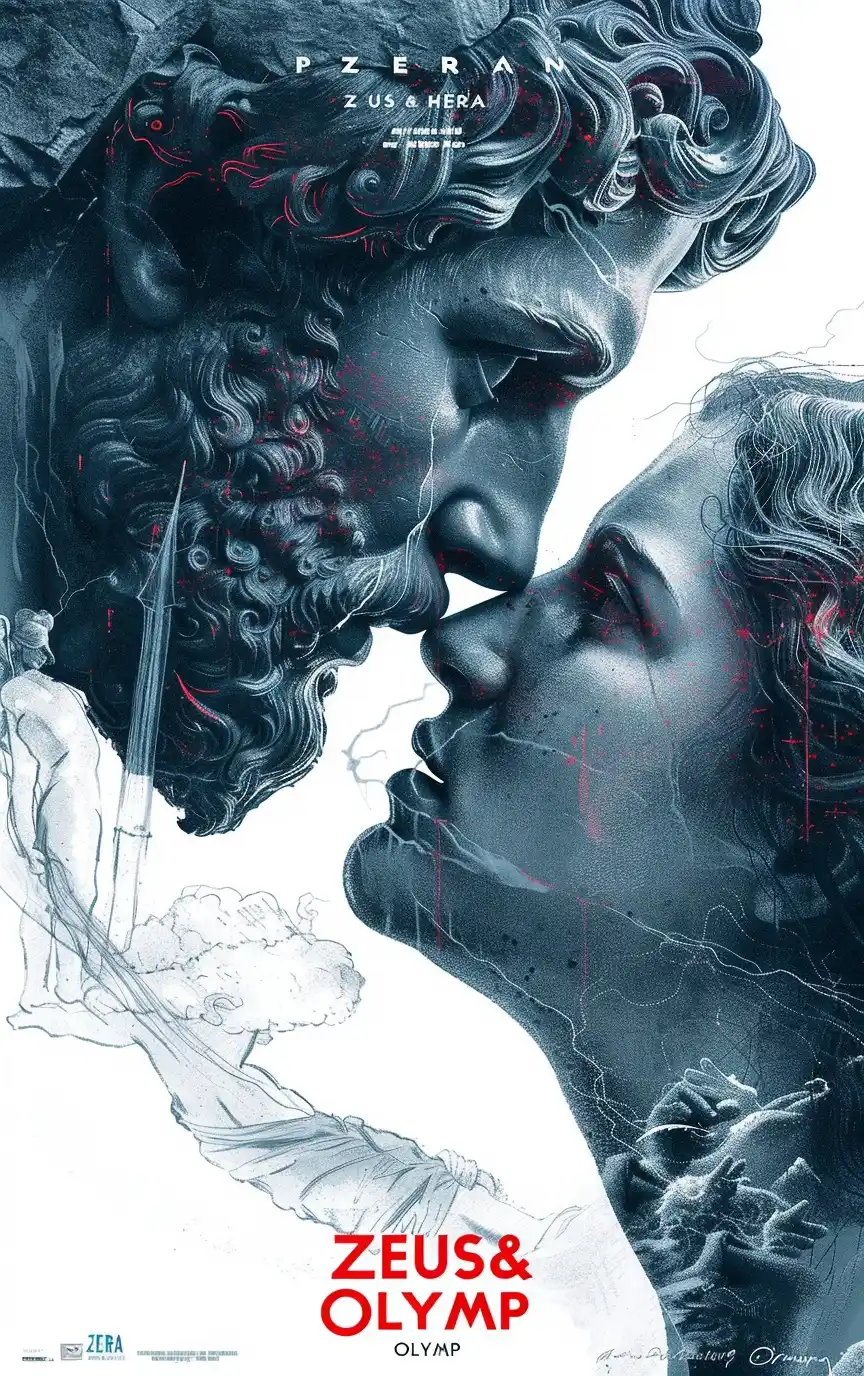 Supernatural Statue Kiss Poster Midjourney 提示词生成效果
