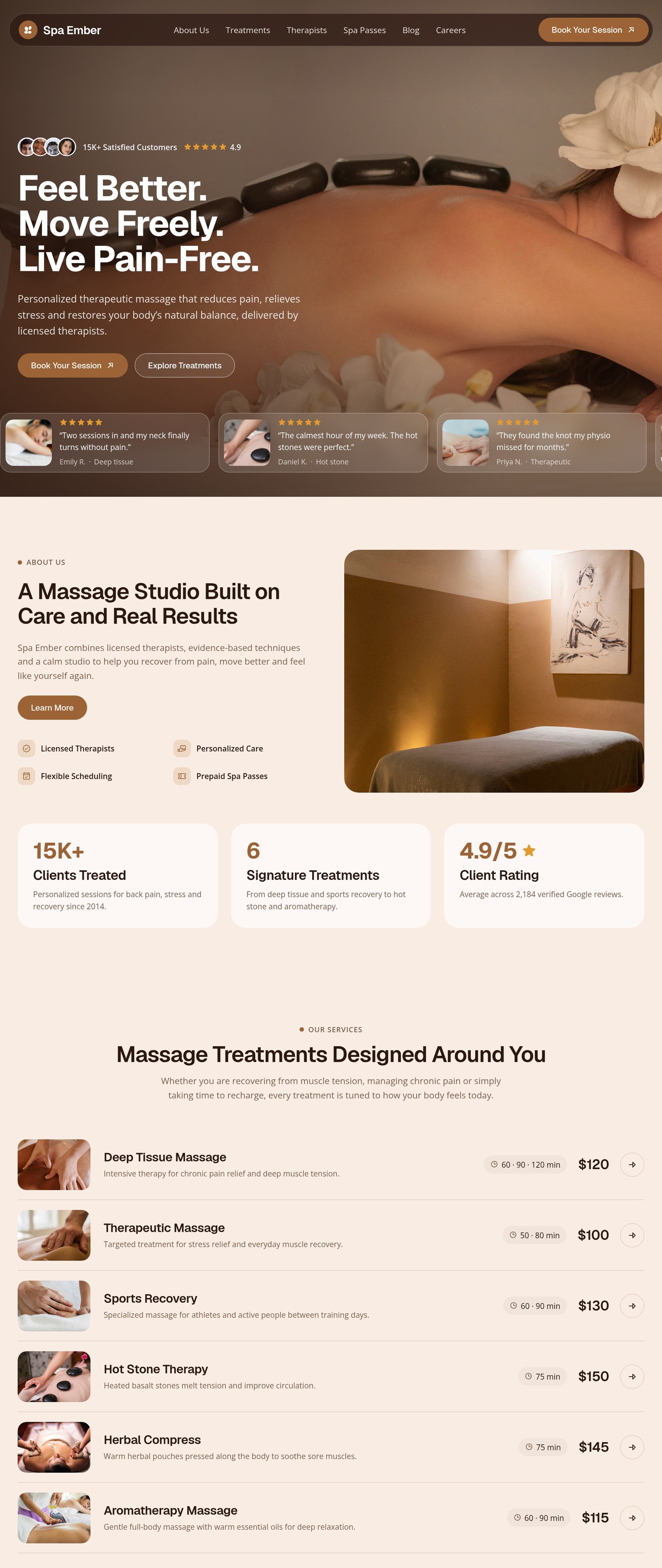 水疗按摩工作室Framer网站（Spa Ember），Spa Ember: Spa and Massage Framer Template
