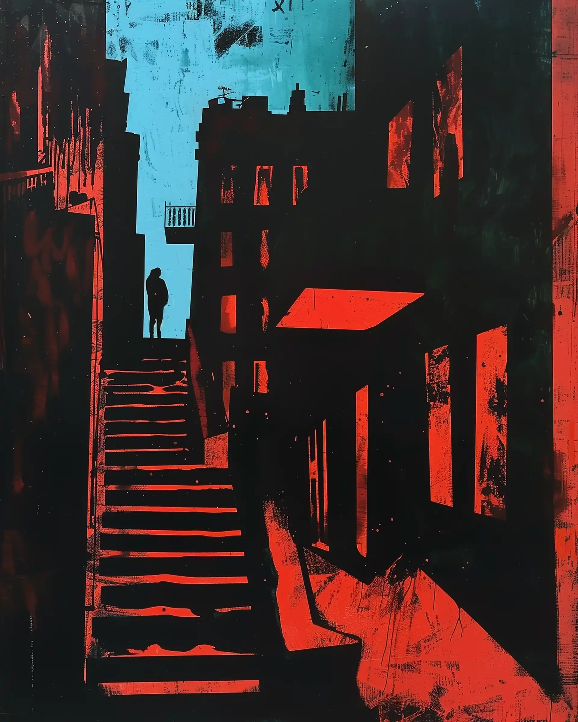 London Night Lithograph Brutal Tension Midjourney提示词