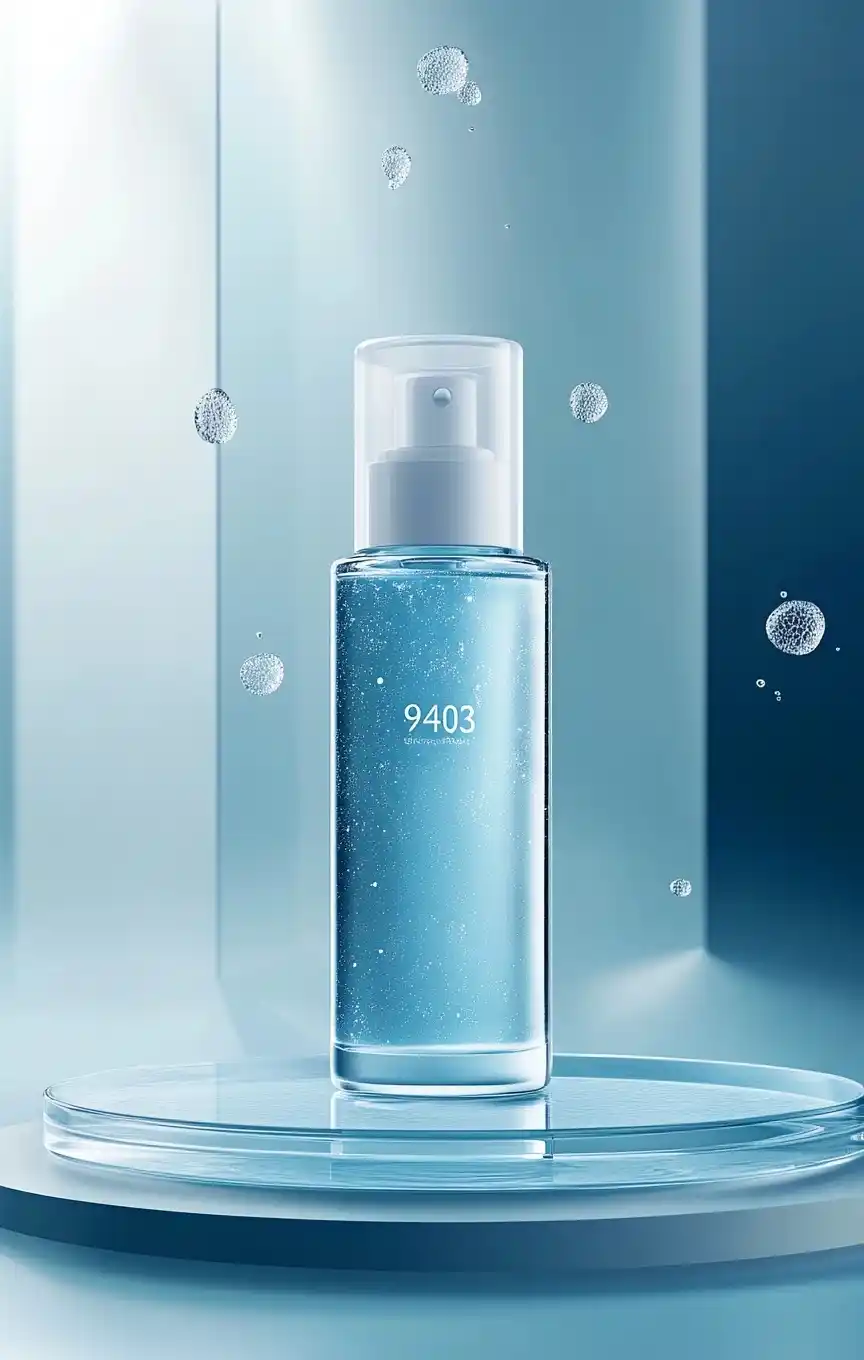 Suspended Skincare Bottle Display Midjourney提示词