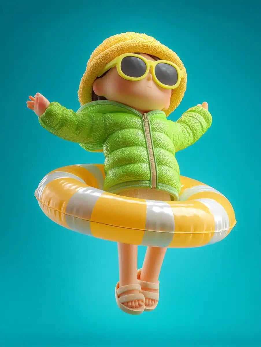 3D Cartoon Girl Floating Midjourney提示词