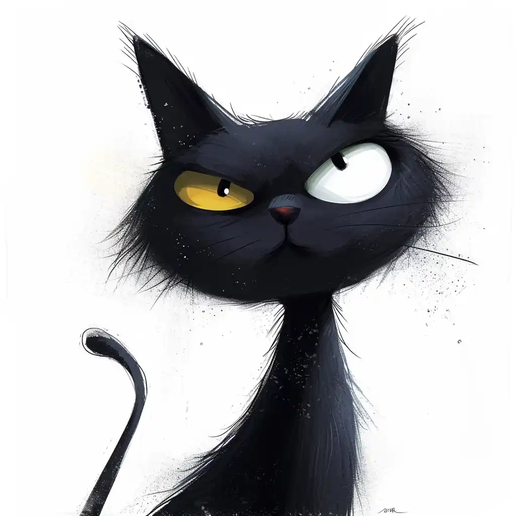 Cartoon Black Cat Midjourney提示词