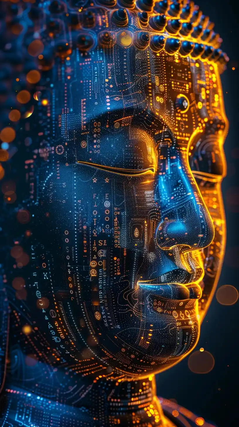 Dual Human-Buddha Portrait Midjourney提示词