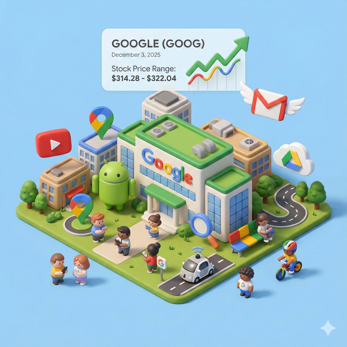 Google (GOOG) Stock Price & Tech City 3D Render Nano Banana提示词