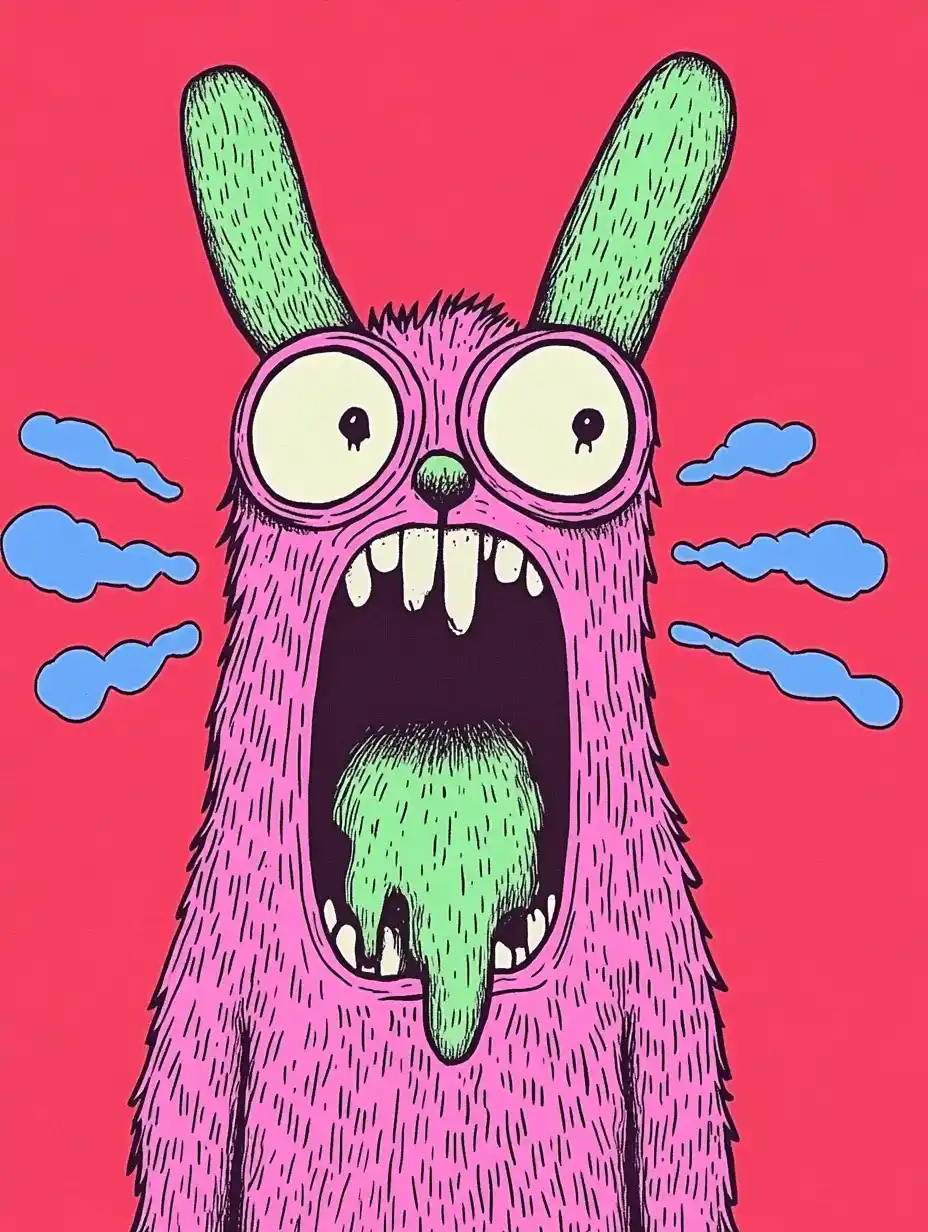 Insane Rabbit Pen Illustration Midjourney提示词