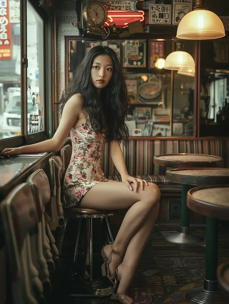 Retro Japanese Cafe Portrait Midjourney提示词