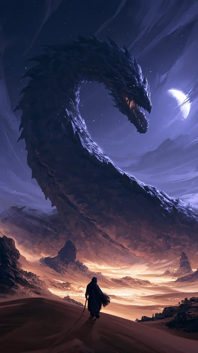 Fantasy Giant Desert Serpent Midjourney提示词