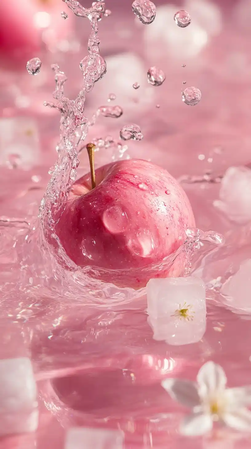 Pink Apple Splash Photography Midjourney提示词