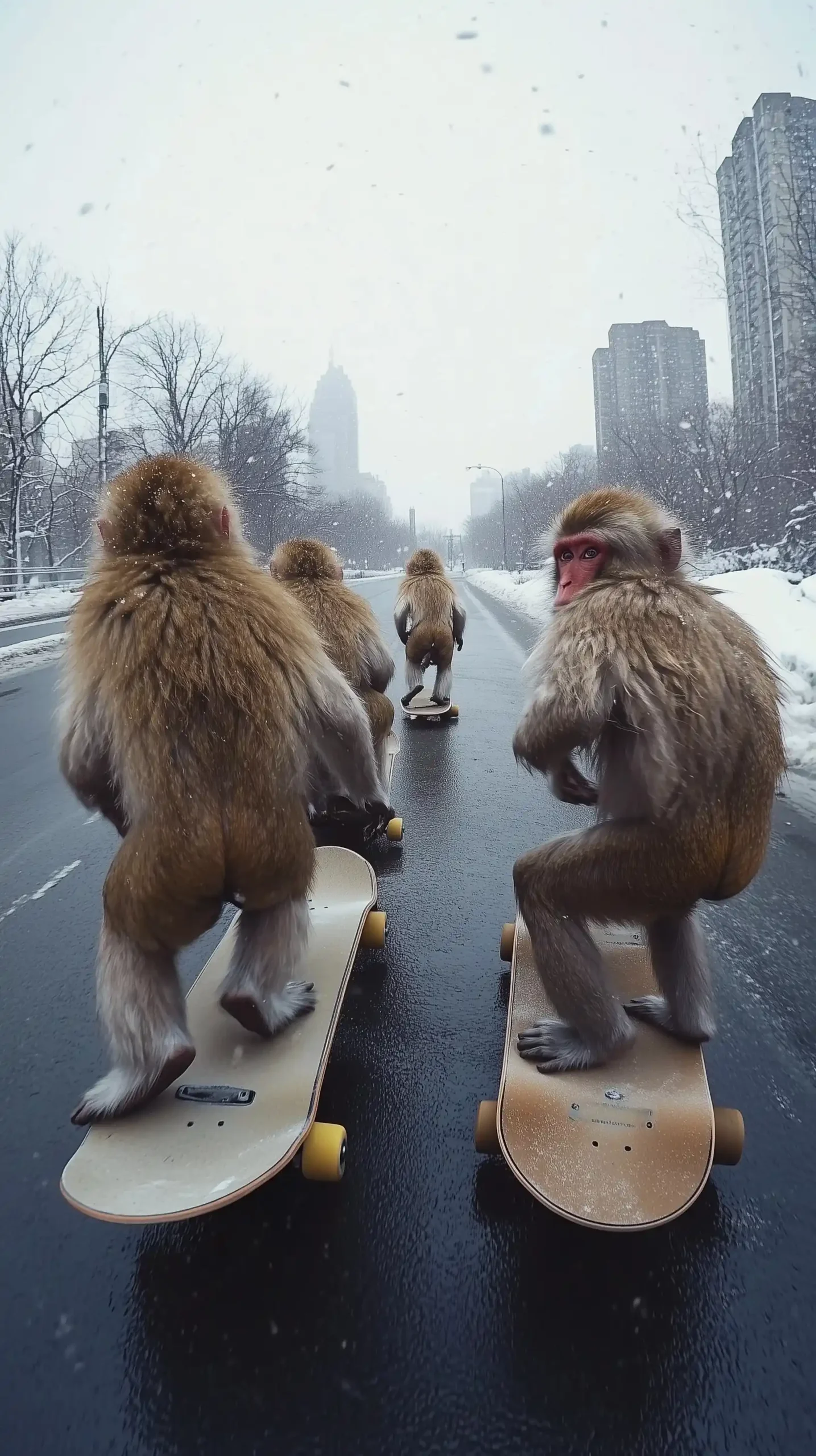 Monkeys Skateboarding in City Midjourney提示词