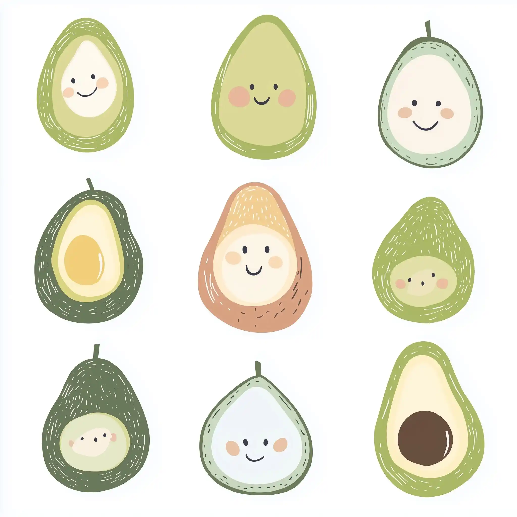 Geometric Avocado Clipart Midjourney提示词