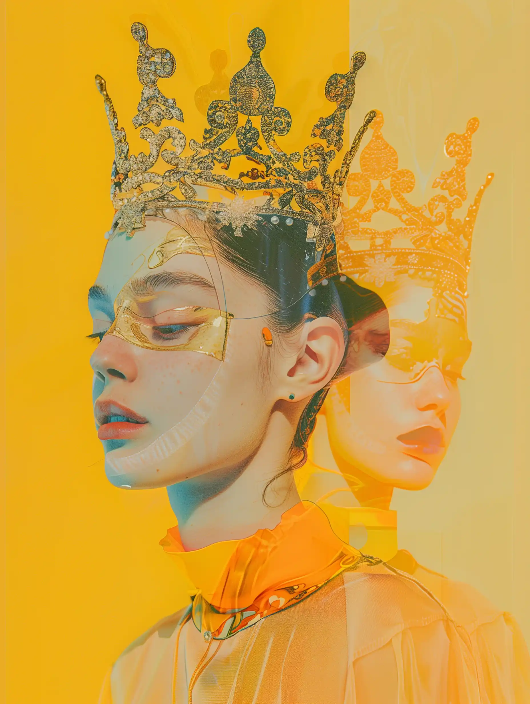 Fragmented Crowns in Hyper-Realism Midjourney提示词