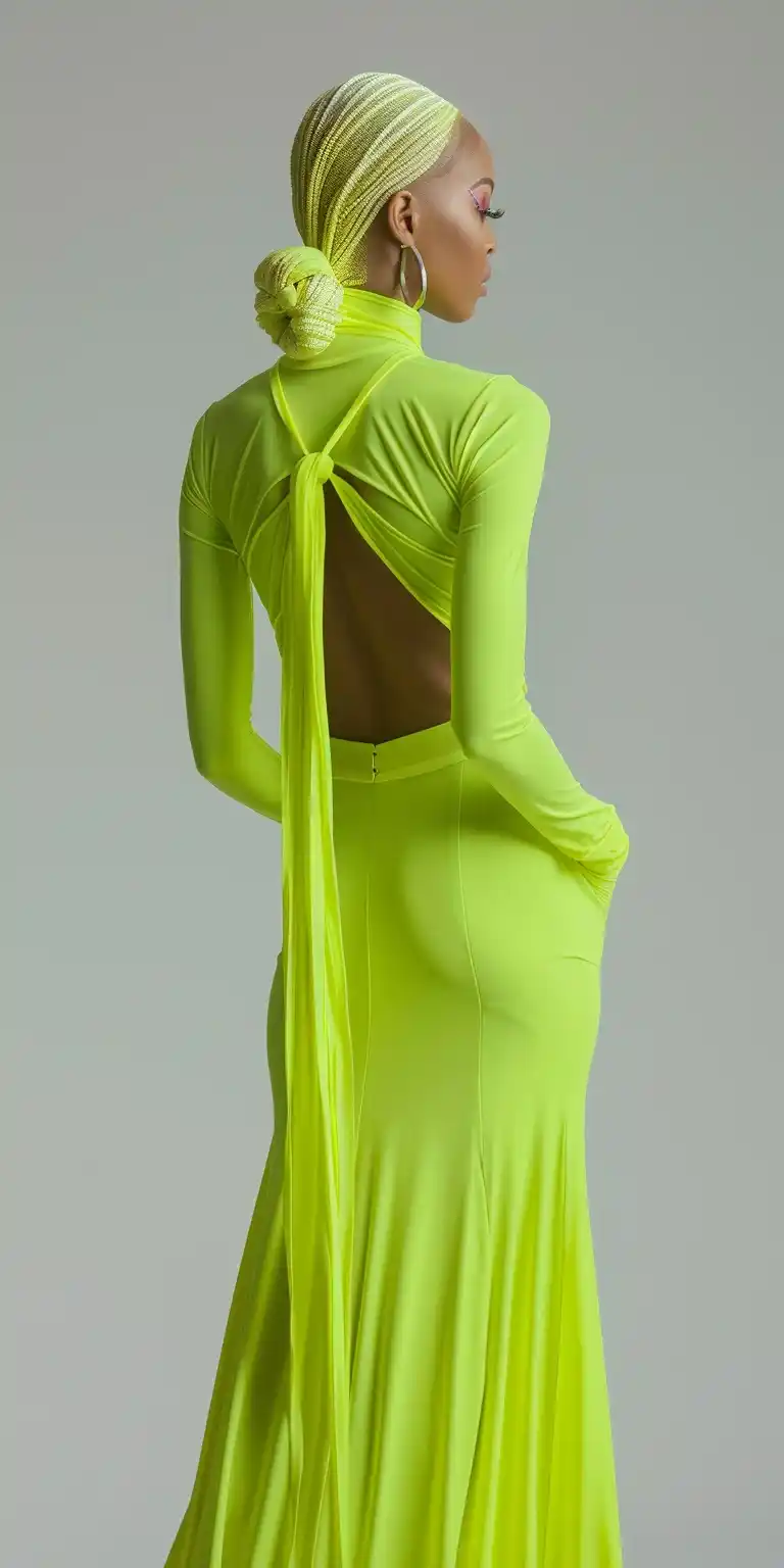 Neon Lime Mermaid Gown Midjourney提示词