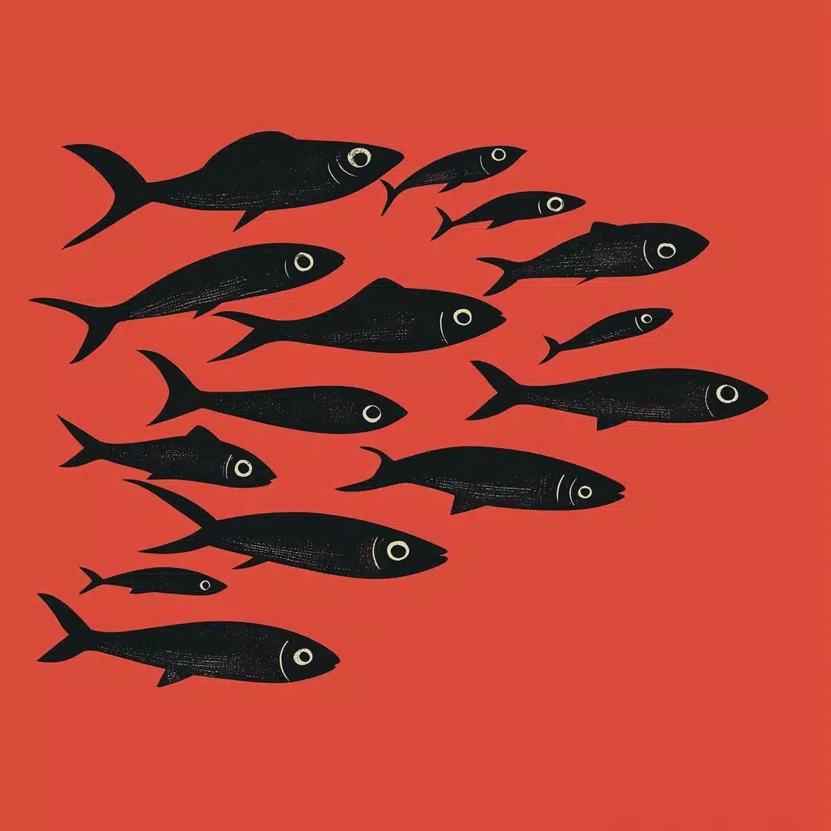 Silhouette Fish School Design Midjourney提示词