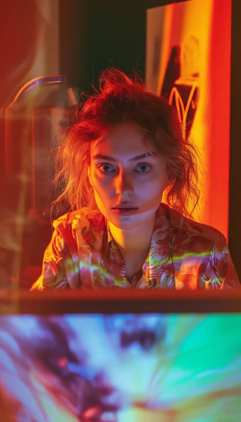 Strange Magician at Computer Pipilotti Rist-inspired Video Midjourney提示词