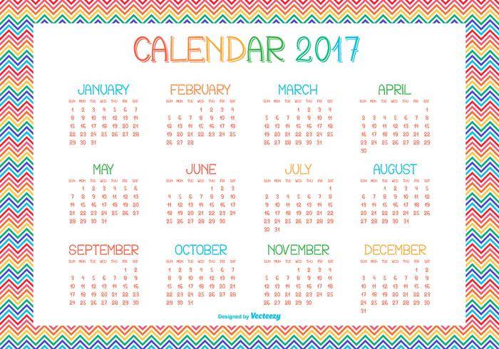 多彩手绘风格2017年日历