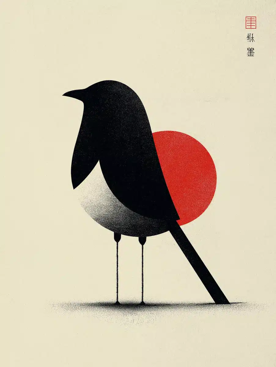 Minimalist Magpie Typography Midjourney提示词