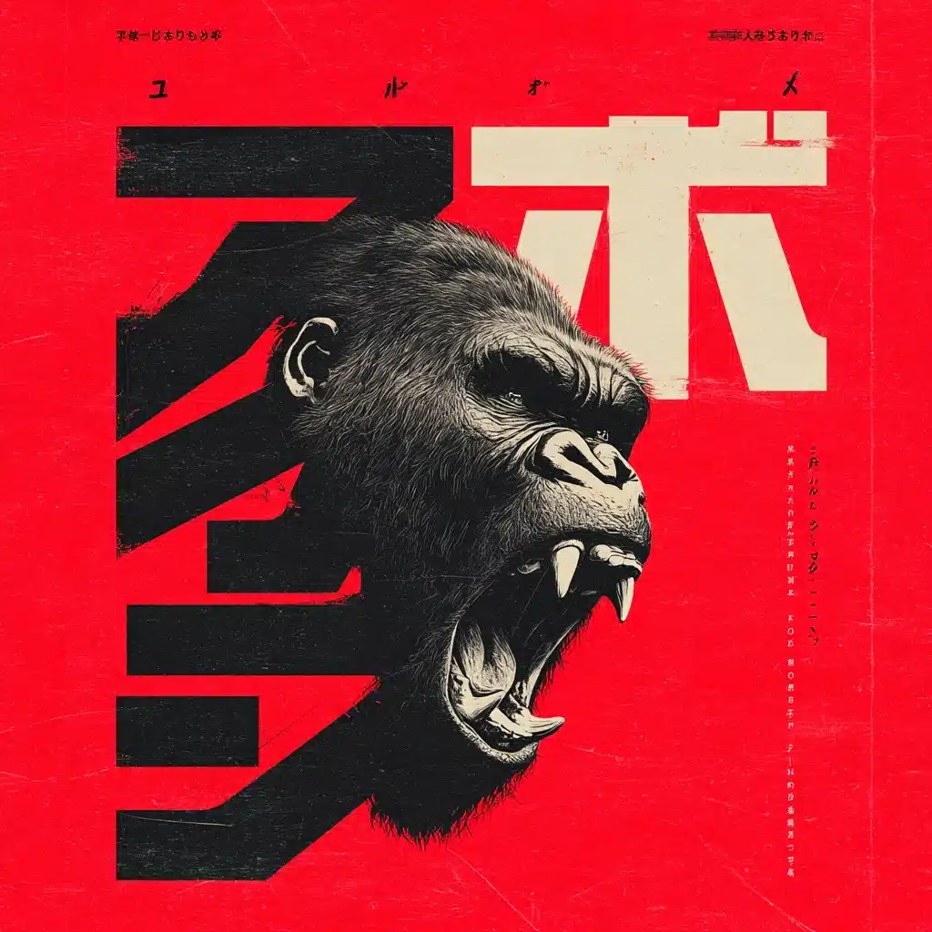 Anime Poster of Raging Gorilla Midjourney提示词