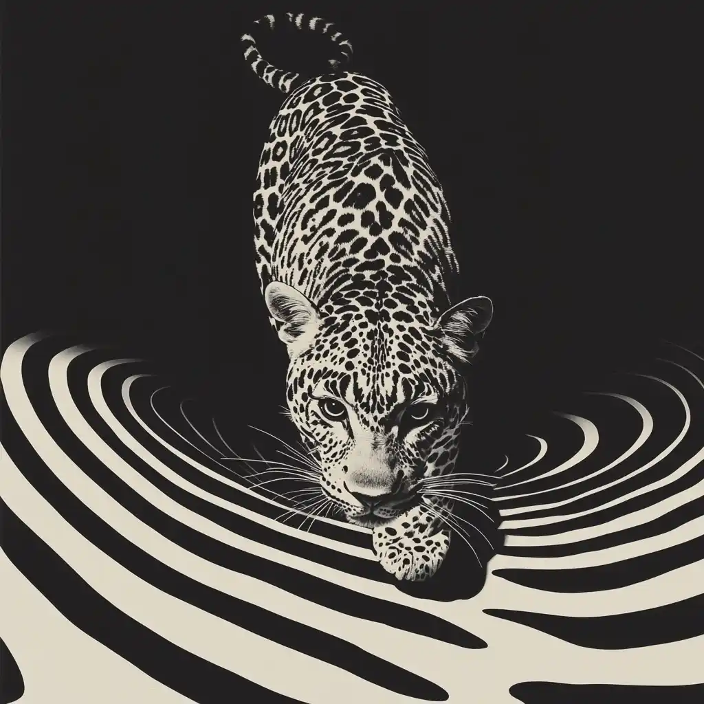 Leopard Over Optical Patterns Midjourney提示词