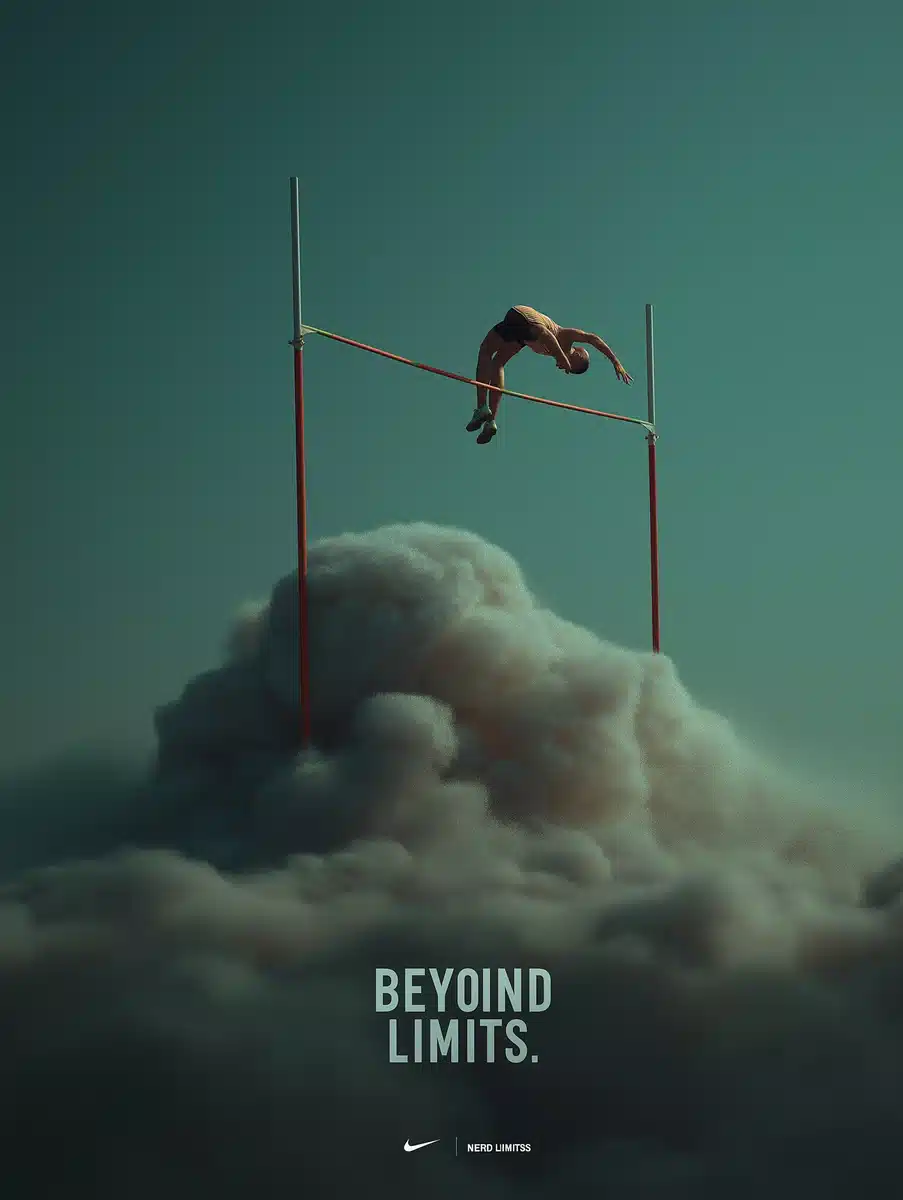 Surreal Pole Vaulting Scene Midjourney提示词