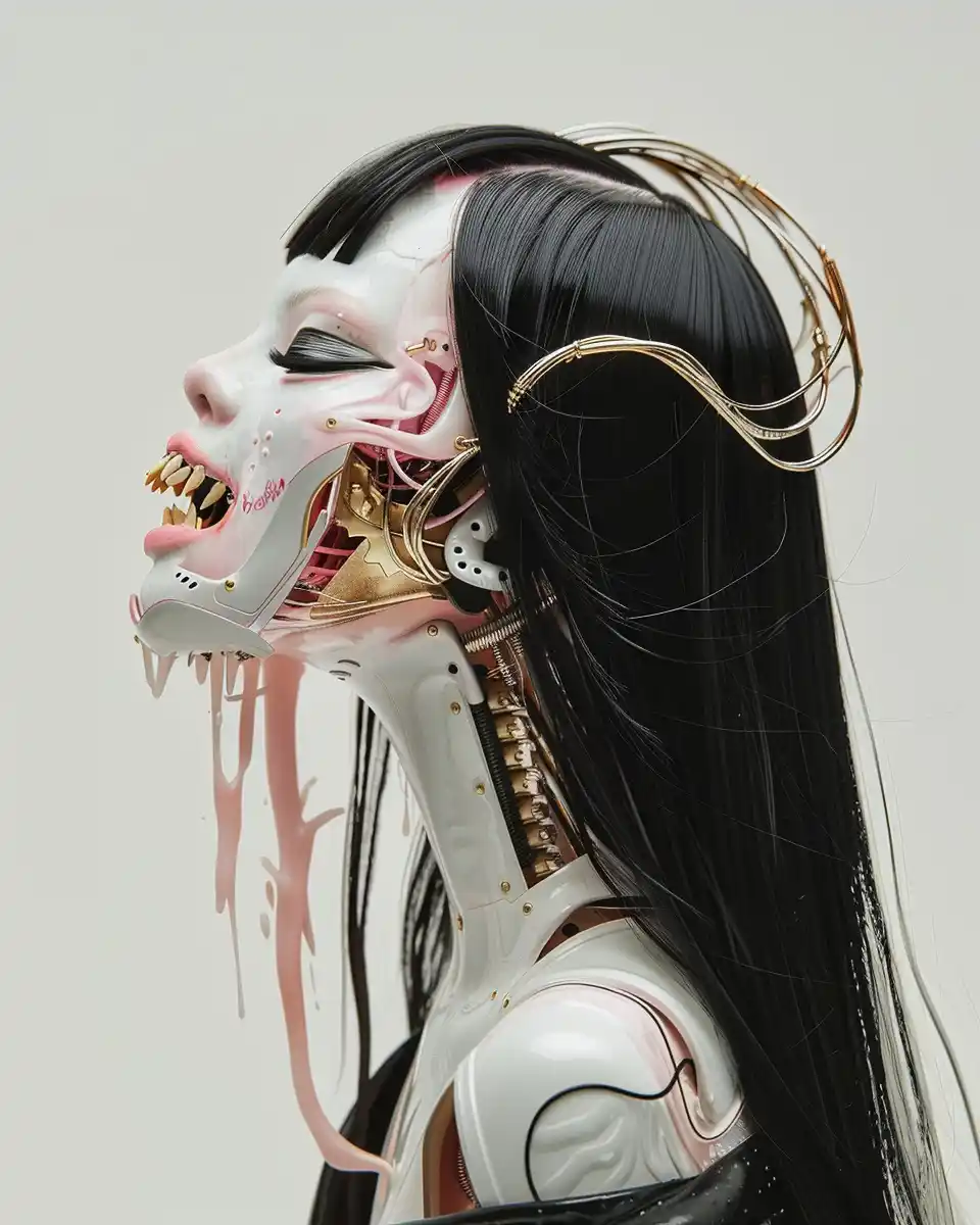 Robotic Geisha Woman Portrait Midjourney提示词