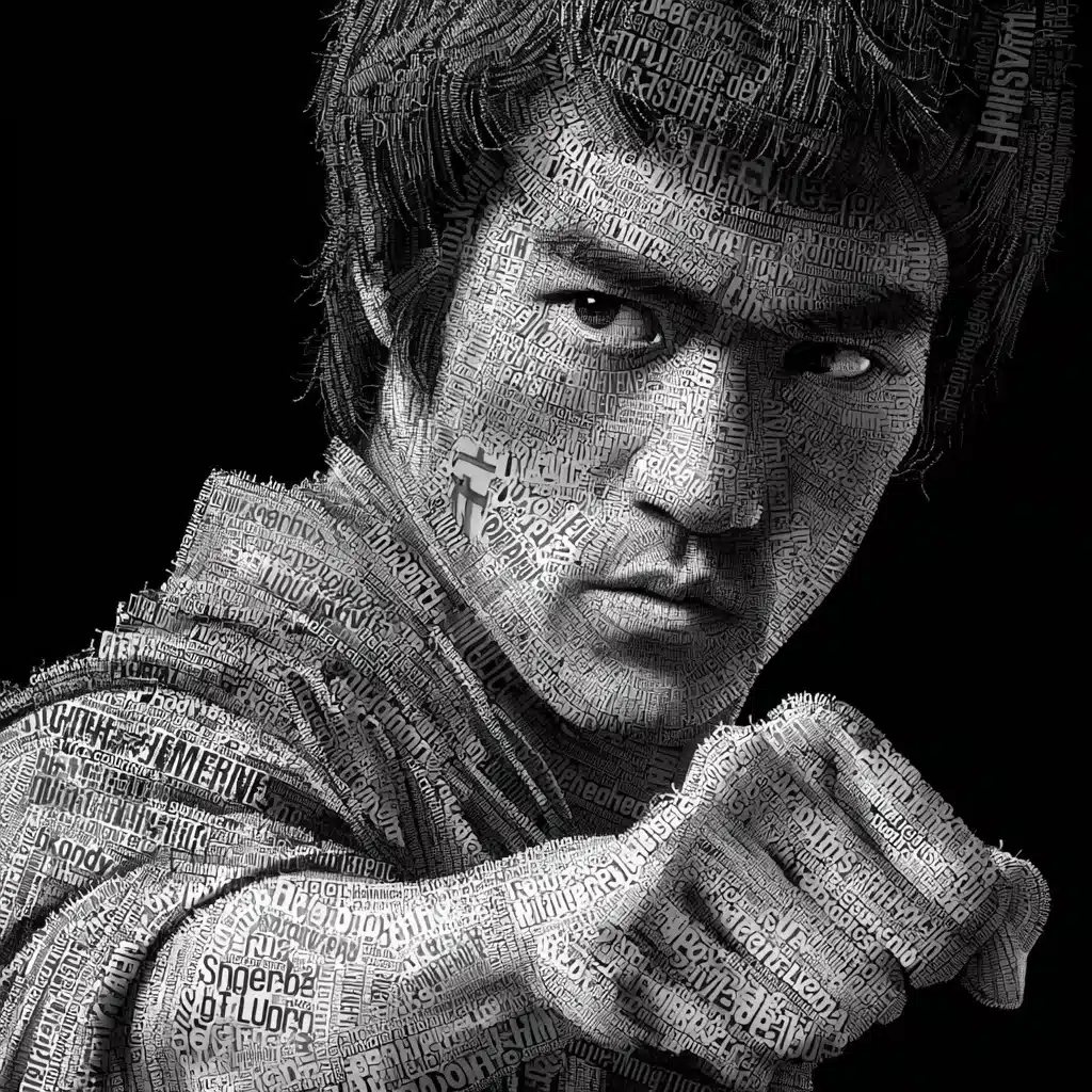Bruce Lee Word Cloud Portrait Midjourney提示词