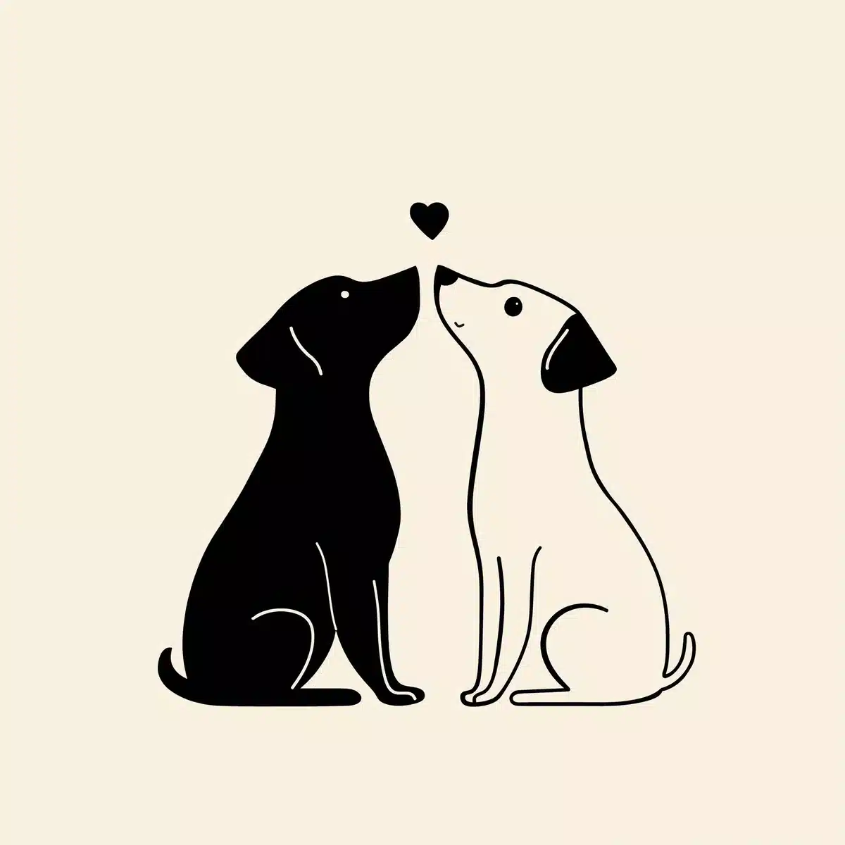 Minimalist Cartoon Dogs Together Midjourney提示词