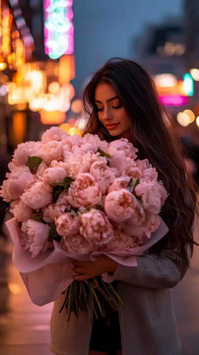 Urban Elegance with Peonies Midjourney提示词