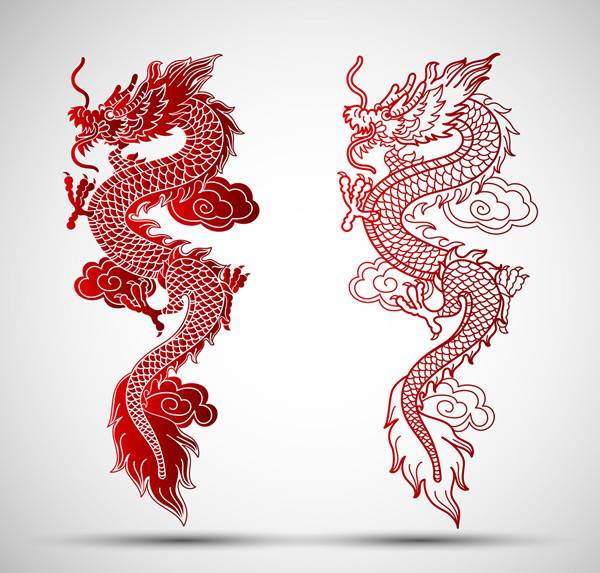 中国龙剪纸矢量