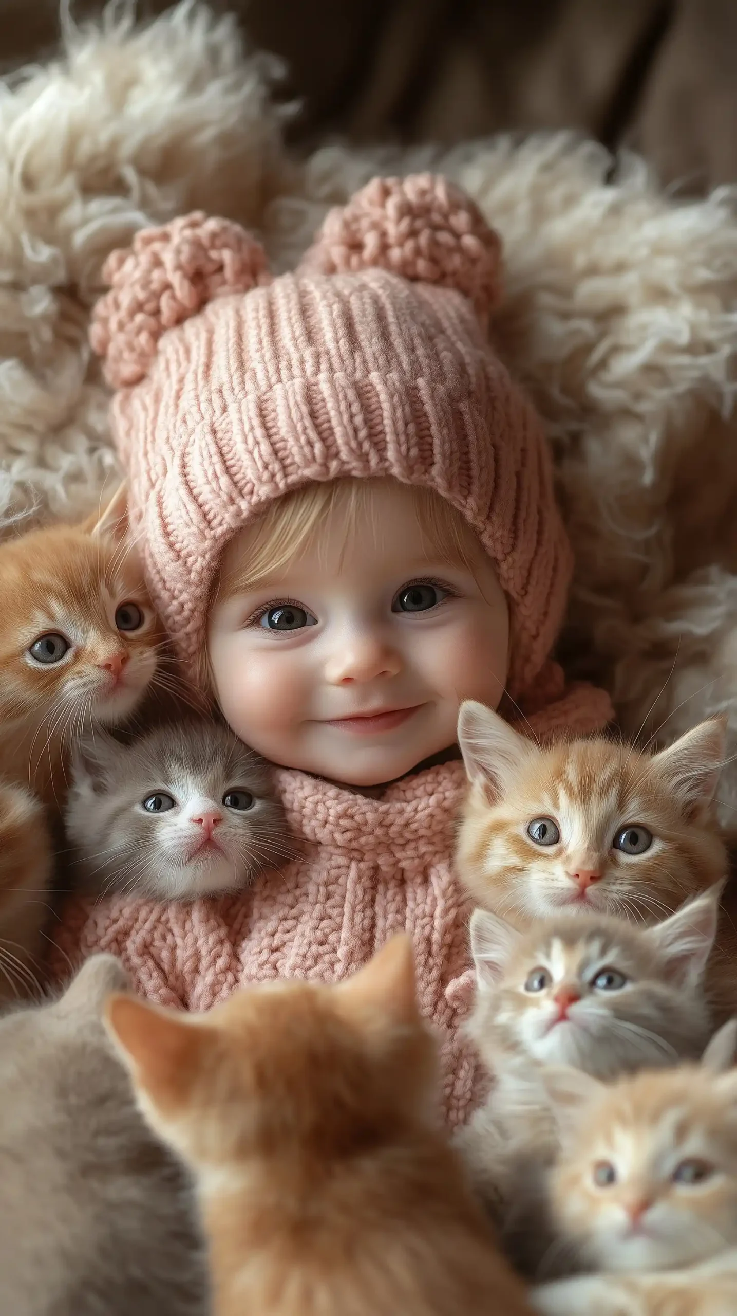 Cute Baby with Kittens Midjourney提示词